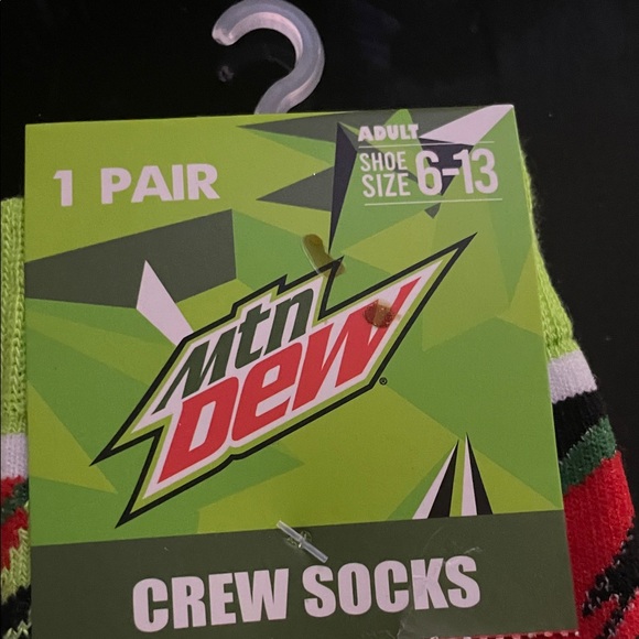 Mountain Dew Fun Socks - White and Green Size 6-13 - Picture 3 of 3